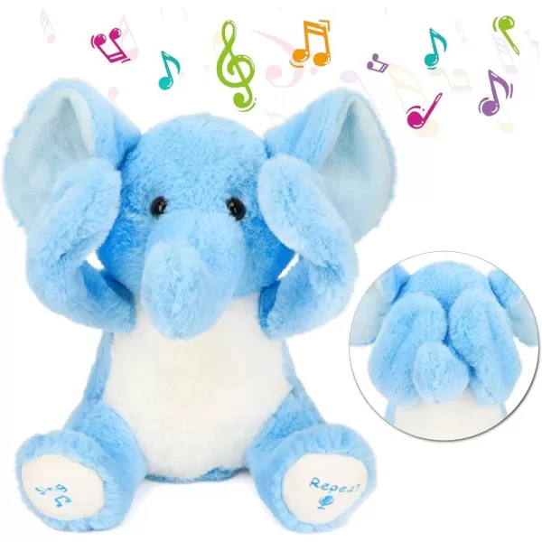 imageHopearl Peek A Boo Elephant Interactive Repeats What You Say Plush Elephish Toy Musical Singing Talking Stuffed Animal Adorable Electric Animate Birthday Festival Blue 115