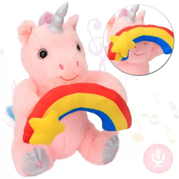 imageHopearl Peek A Boo Unicorn with Rainbow Interactive Repeats What You Say Plush Toy Musical Singing Talking Stuffed Animal Adorable Electric Animate Birthday Festival Pink 12