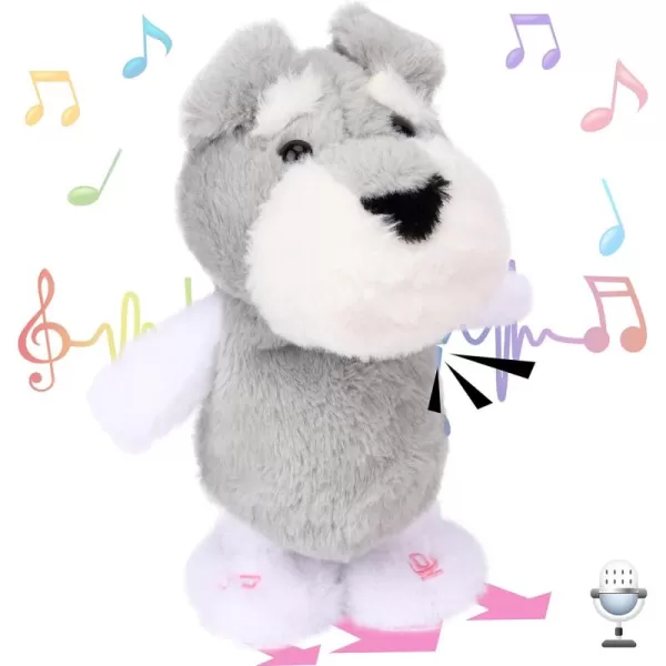 imageHopearl Talking Schnauzer Singing Dog Repeats What You Say Puppy Walking Electric Interactive Animated Toy Speaking Plush Buddy Gifts for Toddlers Gray 8