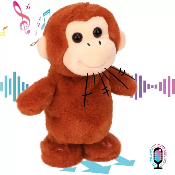 imageHopearl Talking Singing Monkey Repeats What You Say Walking Electric Interactive Animated Toy Speaking Plush Buddy Gifts for Toddlers Brown 85