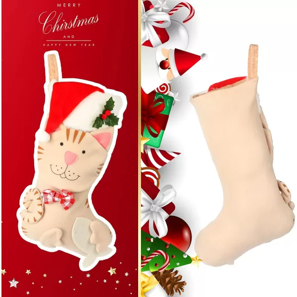 imageHopearl 18 Cat Christmas Stocking 3D Pet Holder Kitty Ornament Gift Bags for Pets Decoration Holiday Party Supply Seasonal Ornament Beige