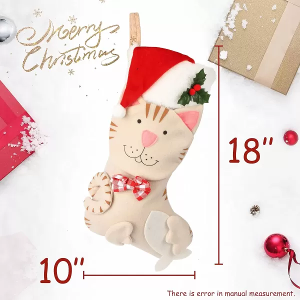 imageHopearl 18 Cat Christmas Stocking 3D Pet Holder Kitty Ornament Gift Bags for Pets Decoration Holiday Party Supply Seasonal Ornament Beige