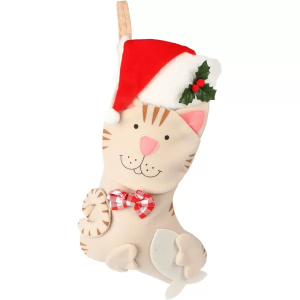 imageHopearl 18 Cat Christmas Stocking 3D Pet Holder Kitty Ornament Gift Bags for Pets Decoration Holiday Party Supply Seasonal Ornament Beige