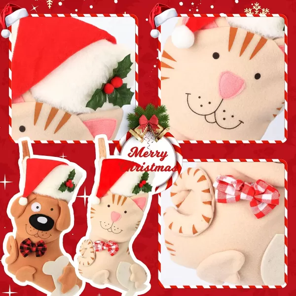 imageHopearl 18 Cat Christmas Stocking 3D Pet Holder Kitty Ornament Gift Bags for Pets Decoration Holiday Party Supply Seasonal Ornament Beige