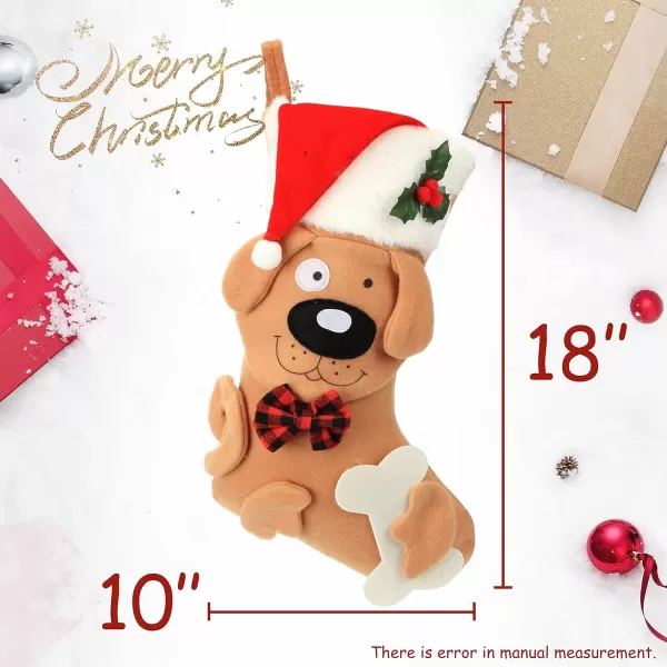 imageHopearl 18 Dog Christmas Stocking 3D Pet Holder Puppy Ornament Gift Bags for Pets Decoration Holiday Party Supply Seasonal Ornament Brown