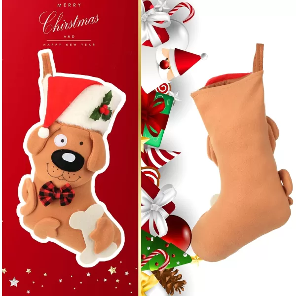 imageHopearl 18 Dog Christmas Stocking 3D Pet Holder Puppy Ornament Gift Bags for Pets Decoration Holiday Party Supply Seasonal Ornament Brown