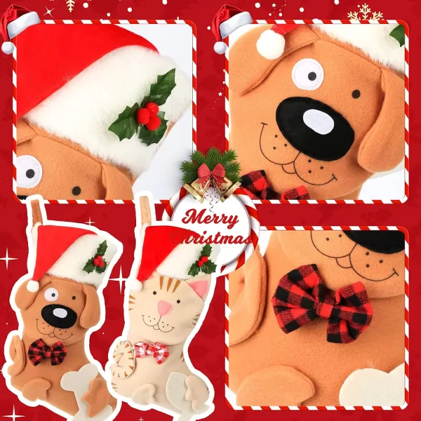 imageHopearl 18 Dog Christmas Stocking 3D Pet Holder Puppy Ornament Gift Bags for Pets Decoration Holiday Party Supply Seasonal Ornament Brown