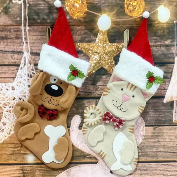 imageHopearl 18 Dog Christmas Stocking 3D Pet Holder Puppy Ornament Gift Bags for Pets Decoration Holiday Party Supply Seasonal Ornament Brown