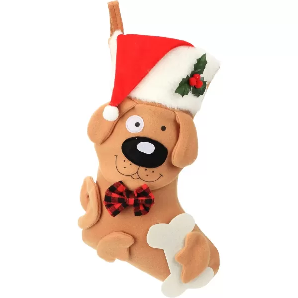 imageHopearl 18 Dog Christmas Stocking 3D Pet Holder Puppy Ornament Gift Bags for Pets Decoration Holiday Party Supply Seasonal Ornament Brown