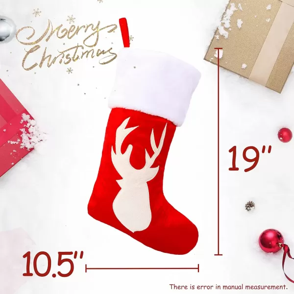 imageHopearl 19 Red Velvet Christmas Stockings Kit 4 Pcs Xmas Stocking Reindeer Snowflake Rustic Socks Holders Ornament Luxury Gifts Bags for Family Xmas Tree Party Supplies