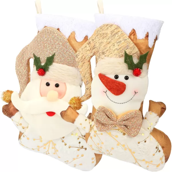 imageHopearl 2 Pcs Large Christmas Stockings Kit Father Christmas Snowman Cute Golden Socks Ornament Gift Bags for Family Xmas Tree Party Supplies 20