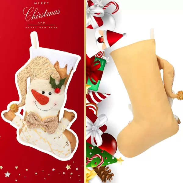 imageHopearl 2 Pcs Large Christmas Stockings Kit Father Christmas Snowman Cute Golden Socks Ornament Gift Bags for Family Xmas Tree Party Supplies 20