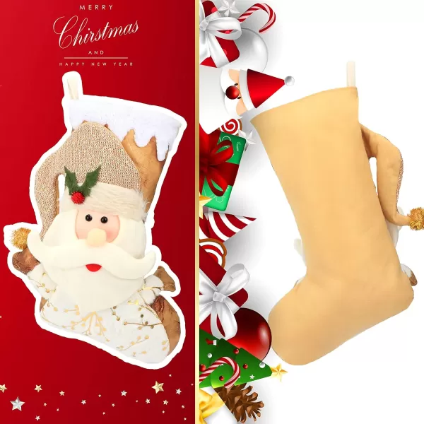 imageHopearl 2 Pcs Large Christmas Stockings Kit Father Christmas Snowman Cute Golden Socks Ornament Gift Bags for Family Xmas Tree Party Supplies 20