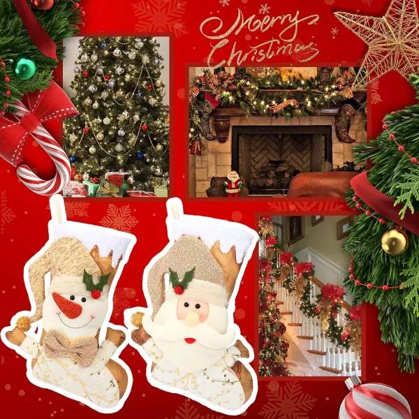 imageHopearl 2 Pcs Large Christmas Stockings Kit Father Christmas Snowman Cute Golden Socks Ornament Gift Bags for Family Xmas Tree Party Supplies 20