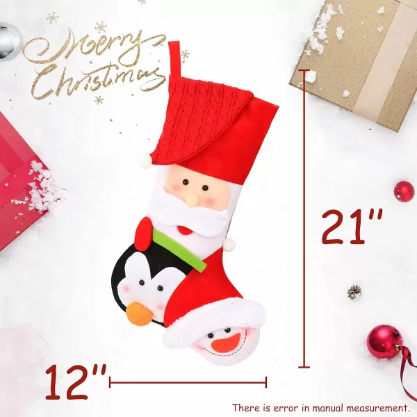 imageHopearl 2 Pcs Large Christmas Stockings Kit Santa Snowman Reindeer Penguin Cute Socks Ornament Gift Bags for Family Xmas Tree Party Supplies 21