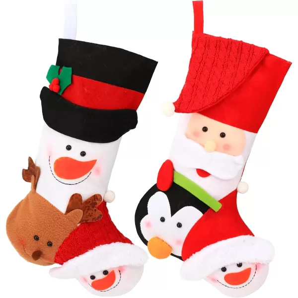 imageHopearl 2 Pcs Large Christmas Stockings Kit Santa Snowman Reindeer Penguin Cute Socks Ornament Gift Bags for Family Xmas Tree Party Supplies 21