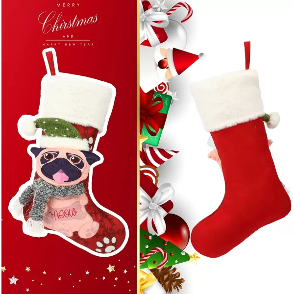 imageHopearl 21 Large Bulldog Christmas Stocking 3D Pet Sock Puppy Ornament Dog Gift Bags for Pets Ornament Seasonal Decoration Holiday Party Supply Red