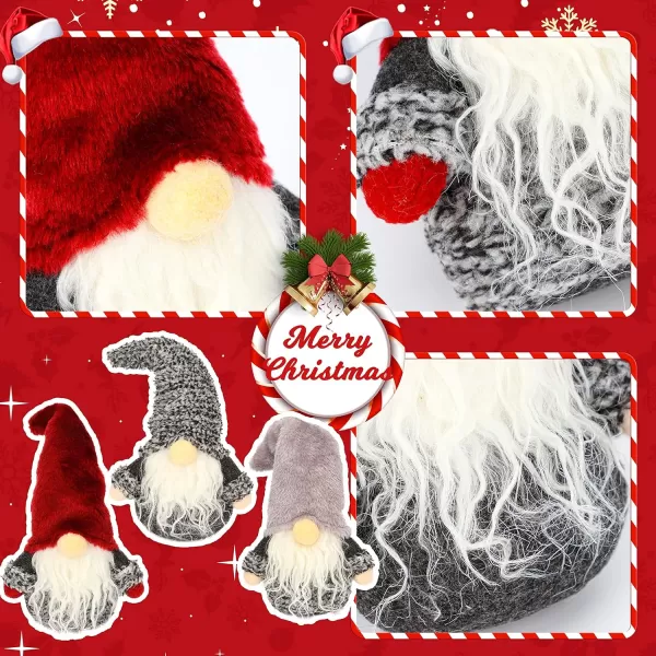 imageHopearl 3 Pcs Christmas Gnome Figurines Plush Swedish Tomte Nisse Handmade Elf Santa Claus Home Desktop Collectible Doll Stuffed Decor Holiday Party Supplies Table Ornament 11