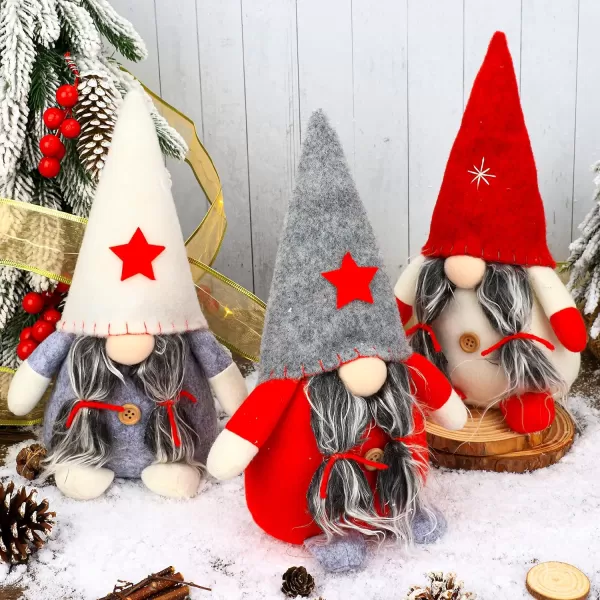 imageHopearl 3 Pcs Christmas Gnomes Set Plush Swedish Tomte Nisse Figurines Handmade Santa Claus Elf Home Desktop Collectible Doll Stuffed Decor Holiday Party Supplies Table Ornament 11