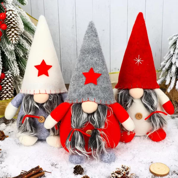 imageHopearl 3 Pcs Christmas Gnomes Set Plush Swedish Tomte Nisse Figurines Handmade Santa Claus Elf Home Desktop Collectible Doll Stuffed Decor Holiday Party Supplies Table Ornament 11