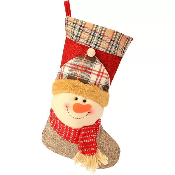 imageHopearl 3 Pcs Christmas Stockings 20 Large Stocking Set with 3D Snowman Santa Claus Deer Socks with Plush Cuff Flax Gift Bags for Kids Holiday Fireplace Hanging Xmas Party Decorations