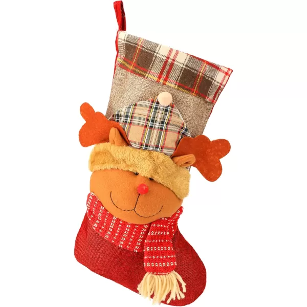 imageHopearl 3 Pcs Christmas Stockings 20 Large Stocking Set with 3D Snowman Santa Claus Deer Socks with Plush Cuff Flax Gift Bags for Kids Holiday Fireplace Hanging Xmas Party Decorations