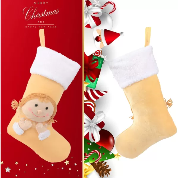 imageHopearl 3 Pcs Christmas Stockings Kit Cute Socks with Girl Snowman Father Christmas Ornament Gifts Bags for Family Xmas Tree Party Supplies Beige 19