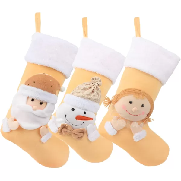 imageHopearl 3 Pcs Christmas Stockings Kit Cute Socks with Girl Snowman Father Christmas Ornament Gifts Bags for Family Xmas Tree Party Supplies Beige 19