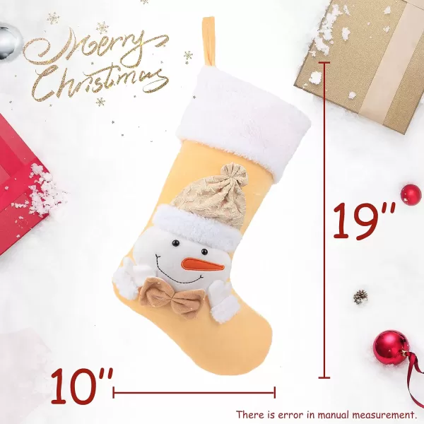 imageHopearl 3 Pcs Christmas Stockings Kit Cute Socks with Girl Snowman Father Christmas Ornament Gifts Bags for Family Xmas Tree Party Supplies Beige 19