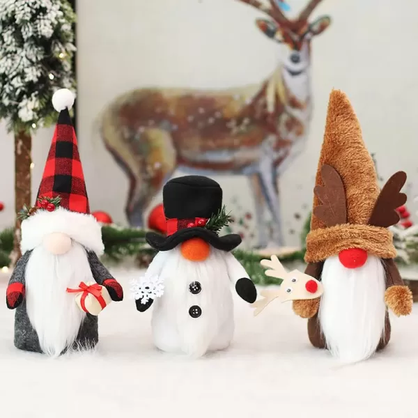 imageHopearl 3 Pcs Handmade Gnome Figurines Plush Swedish Tomte Nisse Elf Christmas Father Christmas Snowman Reindeer Home Desktop Collectible Doll Stuffed Decor Holiday Party Supplies Table Ornament 13