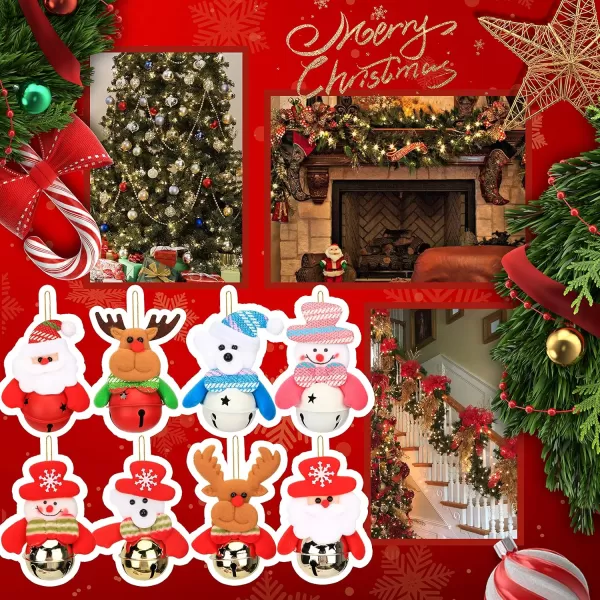 imageHopearl 8 pcs Christmas Bell Pendants Doorplate Wall Hanging Decorations Kit Xmas Tree Ornaments Father Christmas Snowman Reindeer Toys with Bells Home Dcor Party Accessories 4