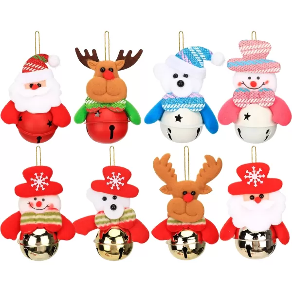 imageHopearl 8 pcs Christmas Bell Pendants Doorplate Wall Hanging Decorations Kit Xmas Tree Ornaments Father Christmas Snowman Reindeer Toys with Bells Home Dcor Party Accessories 4