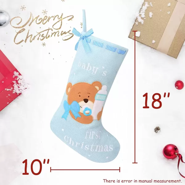 imageHopearl Baby Christmas Stocking for Baby 1st Year Xmas Sock Knitted Cute Bear Sock Ornament Gift Bag for Baby Boy Family Xmas Tree Party Supplies Blue 18