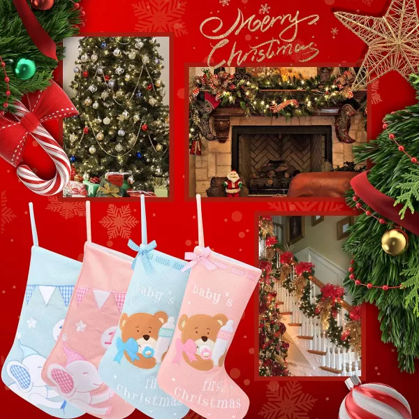 imageHopearl Baby Christmas Stocking for Baby 1st Year Xmas Sock Knitted Cute Bear Sock Ornament Gift Bag for Baby Boy Family Xmas Tree Party Supplies Blue 18