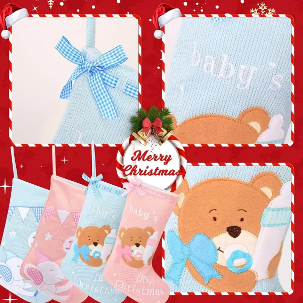 imageHopearl Baby Christmas Stocking for Baby 1st Year Xmas Sock Knitted Cute Bear Sock Ornament Gift Bag for Baby Boy Family Xmas Tree Party Supplies Blue 18