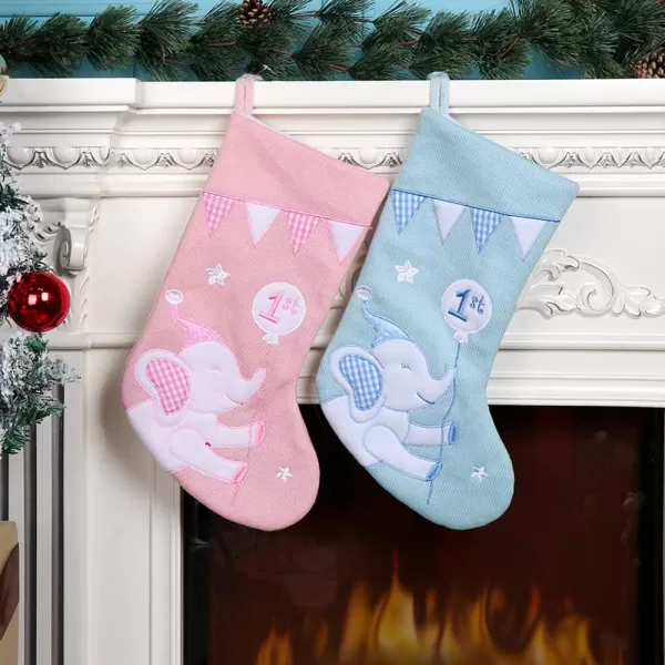 imageHopearl Baby Christmas Stocking for Baby 1st Year Xmas Sock Knitted Cute Elephant Sock Ornament Gift Bag for Baby Girl Family Xmas Tree Party Supplies Pink 18