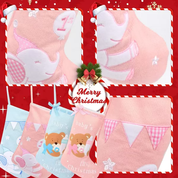 imageHopearl Baby Christmas Stocking for Baby 1st Year Xmas Sock Knitted Cute Elephant Sock Ornament Gift Bag for Baby Girl Family Xmas Tree Party Supplies Pink 18