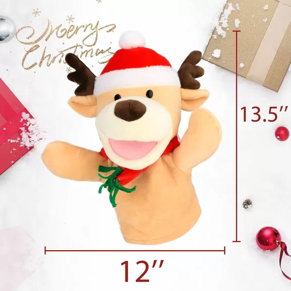 imageHopearl Plush Christmas Elk Hand Puppet Reindeer with Open Movable Mouth for Imaginative Play Role Play Interactive Toy for Storytelling Teaching Puppet Theater Gifts for Kids Brown 135