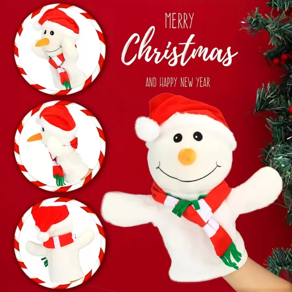 imageHopearl Plush Christmas Snowman Hand Puppet with Open Movable Mouth for Imaginative Play Role Play Interactive Toy for Storytelling Teaching Puppet Theater Gifts for Kids Boys Girls White 17