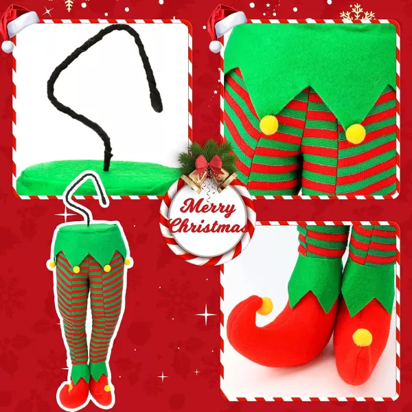 imageHopearl Plush Elf Legs Pendant for Christmas Tree Decor Stuffed Legs Stick Stuck in Tree for Home Party Fireplace Ornaments Bendable Stick Pick Accent 20