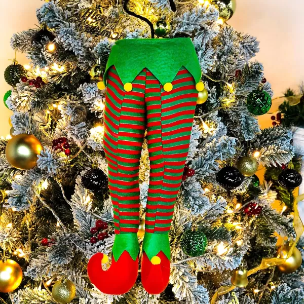 imageHopearl Plush Elf Legs Pendant for Christmas Tree Decor Stuffed Legs Stick Stuck in Tree for Home Party Fireplace Ornaments Bendable Stick Pick Accent 20