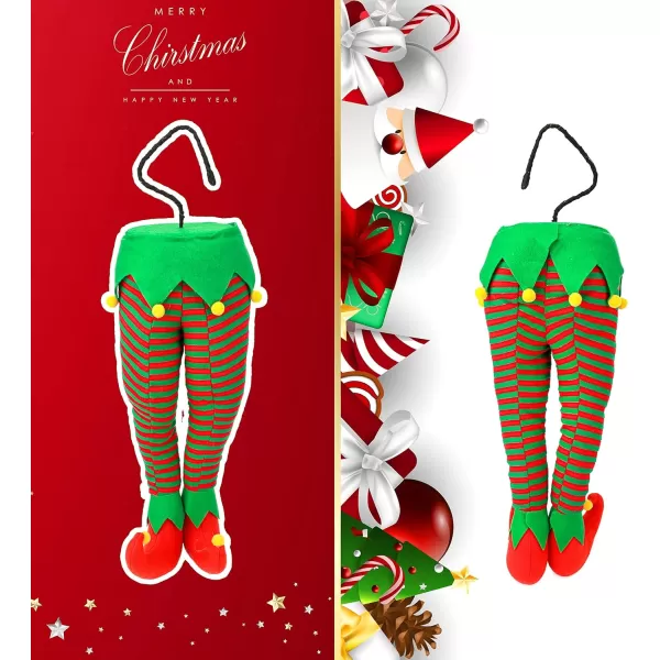 imageHopearl Plush Elf Legs Pendant for Christmas Tree Decor Stuffed Legs Stick Stuck in Tree for Home Party Fireplace Ornaments Bendable Stick Pick Accent 20