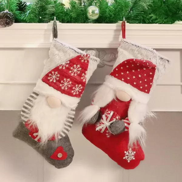 imageHopearl 2 Pcs Christmas Stockings Set with 3D Mr and Mrs Swedish Gnome Tomte Nisse Couple Socks with Plush Cuff Gift Bags for Kids Holiday Fireplace Hanging Xmas Party Decorations 18