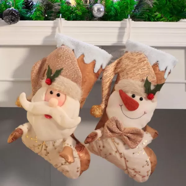 imageHopearl 2 Pcs Large Christmas Stockings Kit Father Christmas Snowman Cute Golden Socks Ornament Gift Bags for Family Xmas Tree Party Supplies 20