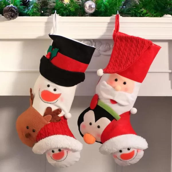 imageHopearl 2 Pcs Large Christmas Stockings Kit Santa Snowman Reindeer Penguin Cute Socks Ornament Gift Bags for Family Xmas Tree Party Supplies 21