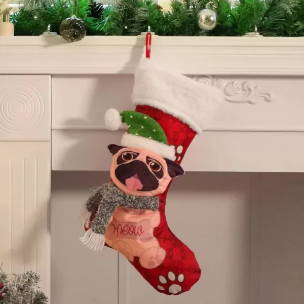 imageHopearl 21 Large Bulldog Christmas Stocking 3D Pet Sock Puppy Ornament Dog Gift Bags for Pets Ornament Seasonal Decoration Holiday Party Supply Red