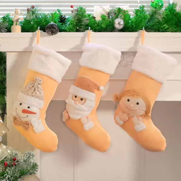 imageHopearl 3 Pcs Christmas Stockings Kit Cute Socks with Girl Snowman Father Christmas Ornament Gifts Bags for Family Xmas Tree Party Supplies Beige 19