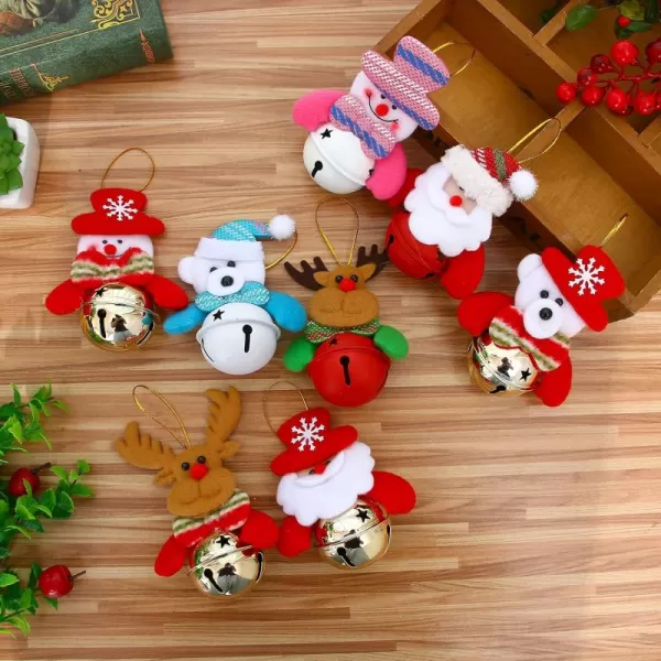 imageHopearl 8 pcs Christmas Bell Pendants Doorplate Wall Hanging Decorations Kit Xmas Tree Ornaments Father Christmas Snowman Reindeer Toys with Bells Home Dcor Party Accessories 4