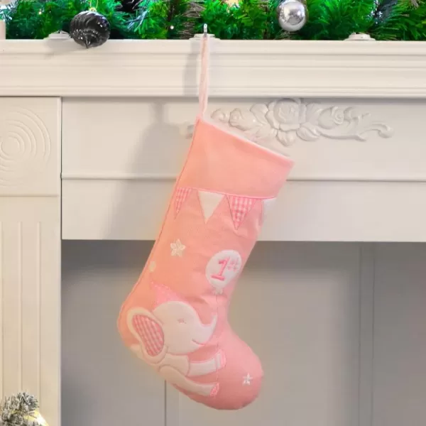 imageHopearl Baby Christmas Stocking for Baby 1st Year Xmas Sock Knitted Cute Elephant Sock Ornament Gift Bag for Baby Girl Family Xmas Tree Party Supplies Pink 18