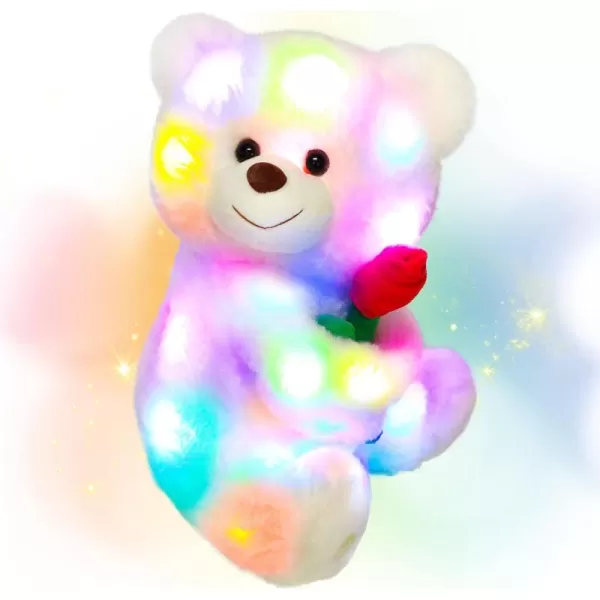 imageHopearl LED Plush Teddy Bear with Rose Lighting Up Stuffed Animal Floppy Night Lights Glow in The Dark Birthday Mothers Day for Kids Girls Toddlers White 11